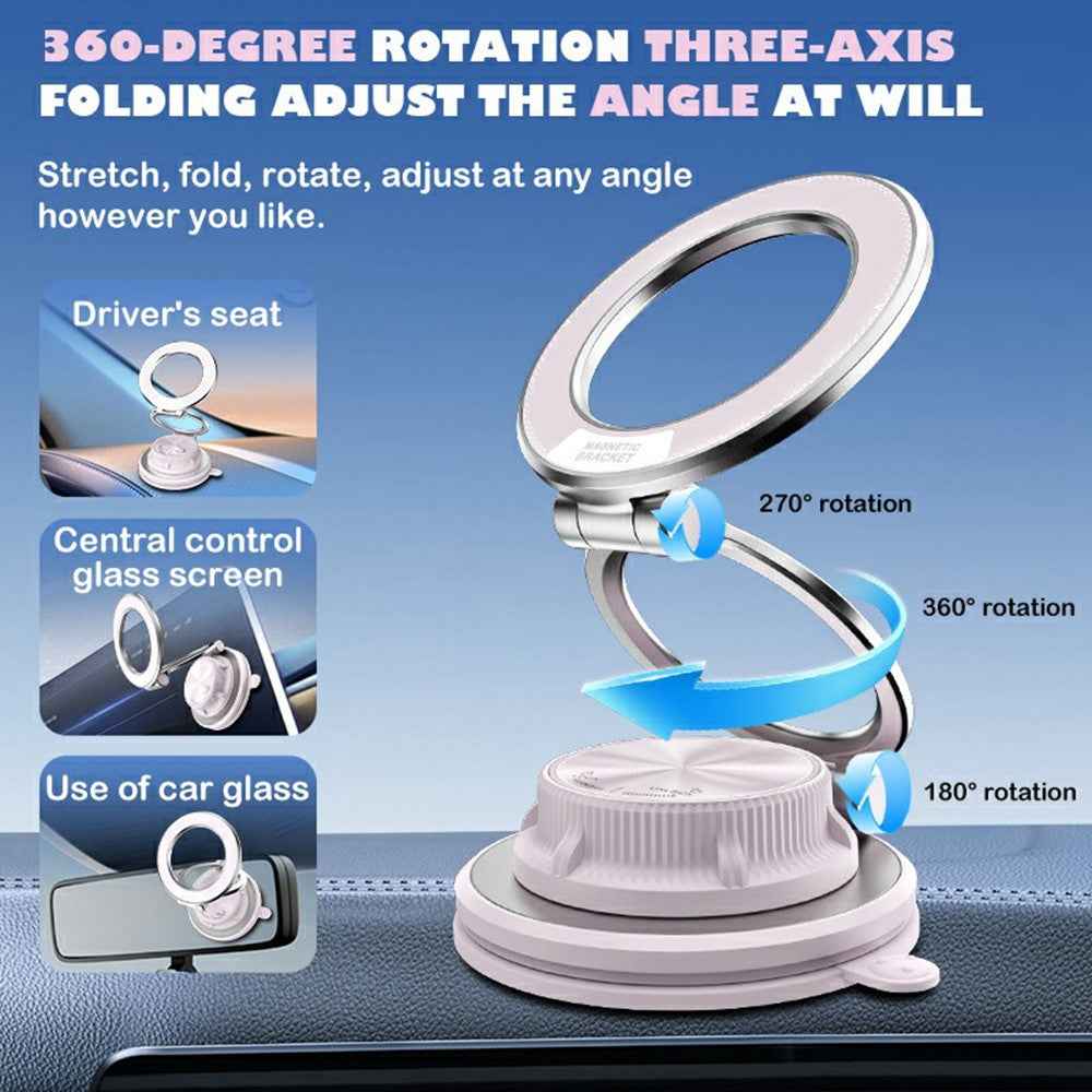 M16 Car Phone Mount Holder 3-Fold Rotatable Magnetic Phone Mount with Vacuum Suction Dashboard Navigation Stand - White