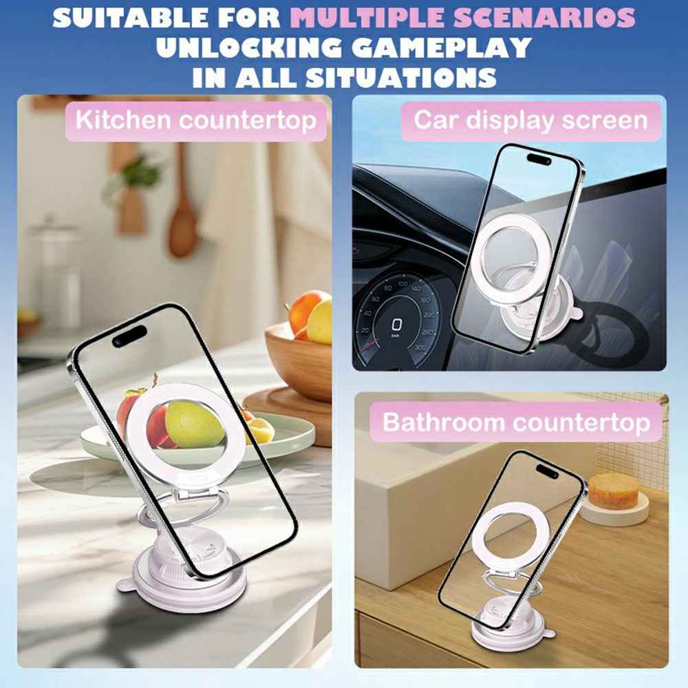 M16 Car Phone Mount Holder 3-Fold Rotatable Magnetic Phone Mount with Vacuum Suction Dashboard Navigation Stand - White