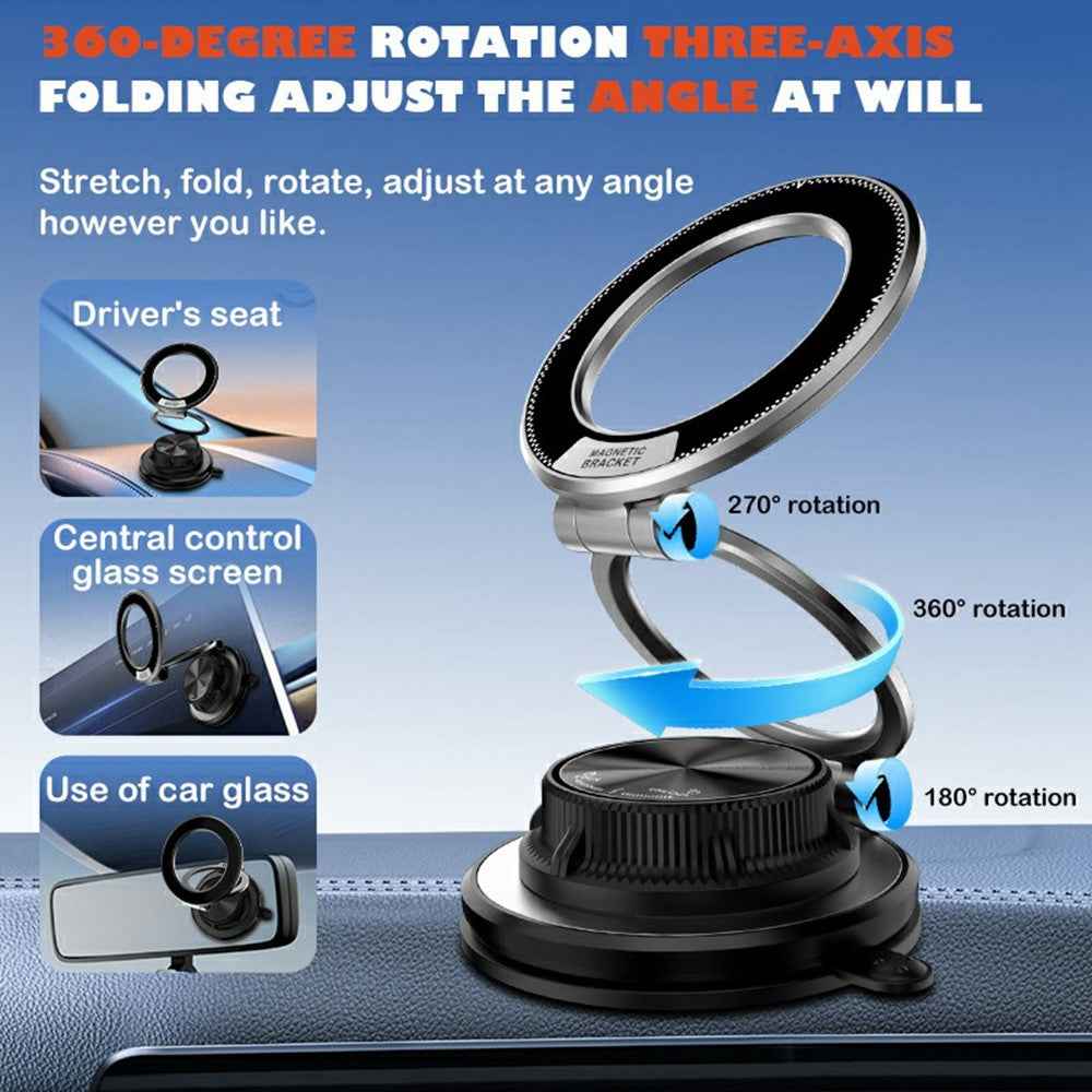 M16 Car Phone Mount Holder 3-Fold Rotatable Magnetic Phone Mount with Vacuum Suction Dashboard Navigation Stand - Black