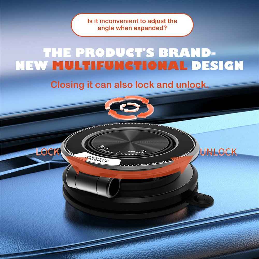 M16 Car Phone Mount Holder 3-Fold Rotatable Magnetic Phone Mount with Vacuum Suction Dashboard Navigation Stand - Black