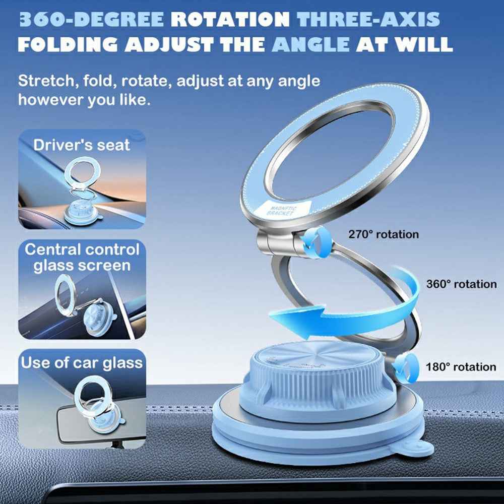 M16 Car Phone Mount Holder 3-Fold Rotatable Magnetic Phone Mount with Vacuum Suction Dashboard Navigation Stand - Blue