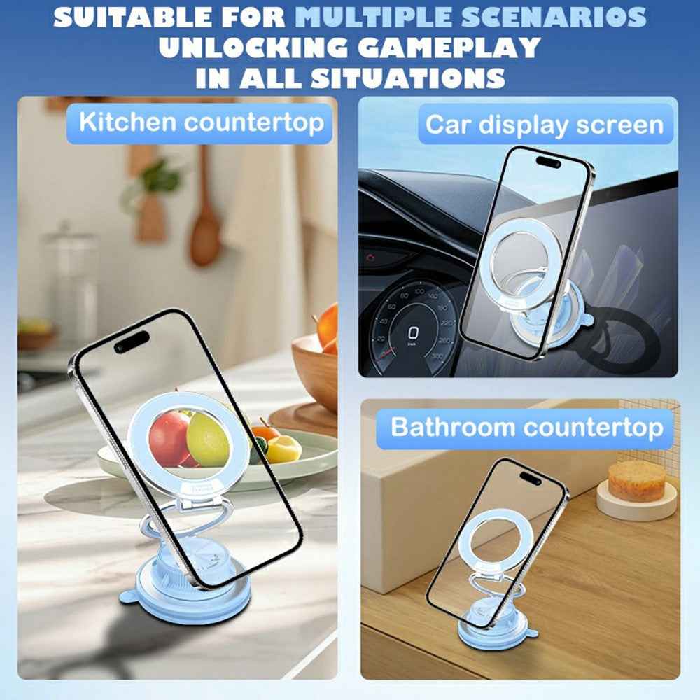 M16 Car Phone Mount Holder 3-Fold Rotatable Magnetic Phone Mount with Vacuum Suction Dashboard Navigation Stand - Blue