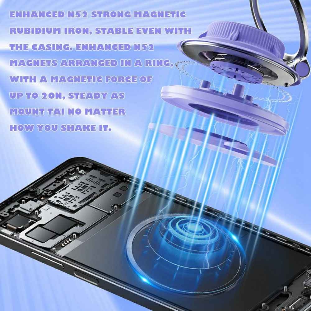 M16 Car Phone Mount Holder 3-Fold Rotatable Magnetic Phone Mount with Vacuum Suction Dashboard Navigation Stand - Purple