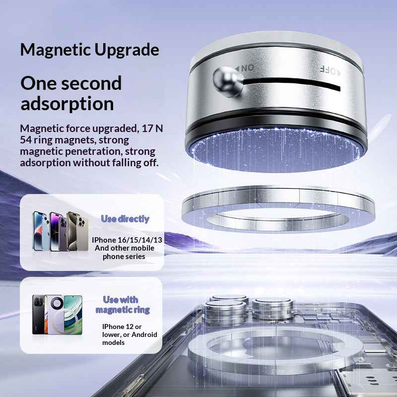 360 Degree Rotation Magnetic Cellphone Holder Vacuum Suction Mount Phone Stand - Silver