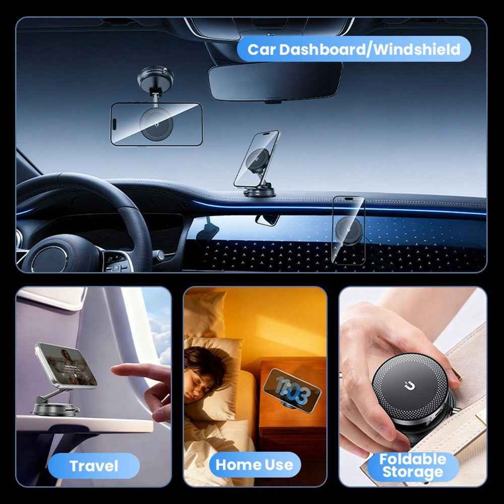 HONNOBE A14 Magnetic Wireless Charging Phone Mount Vacuum Suction 15W Fast Charger Phone Stand For Dashboard Windshield - Black