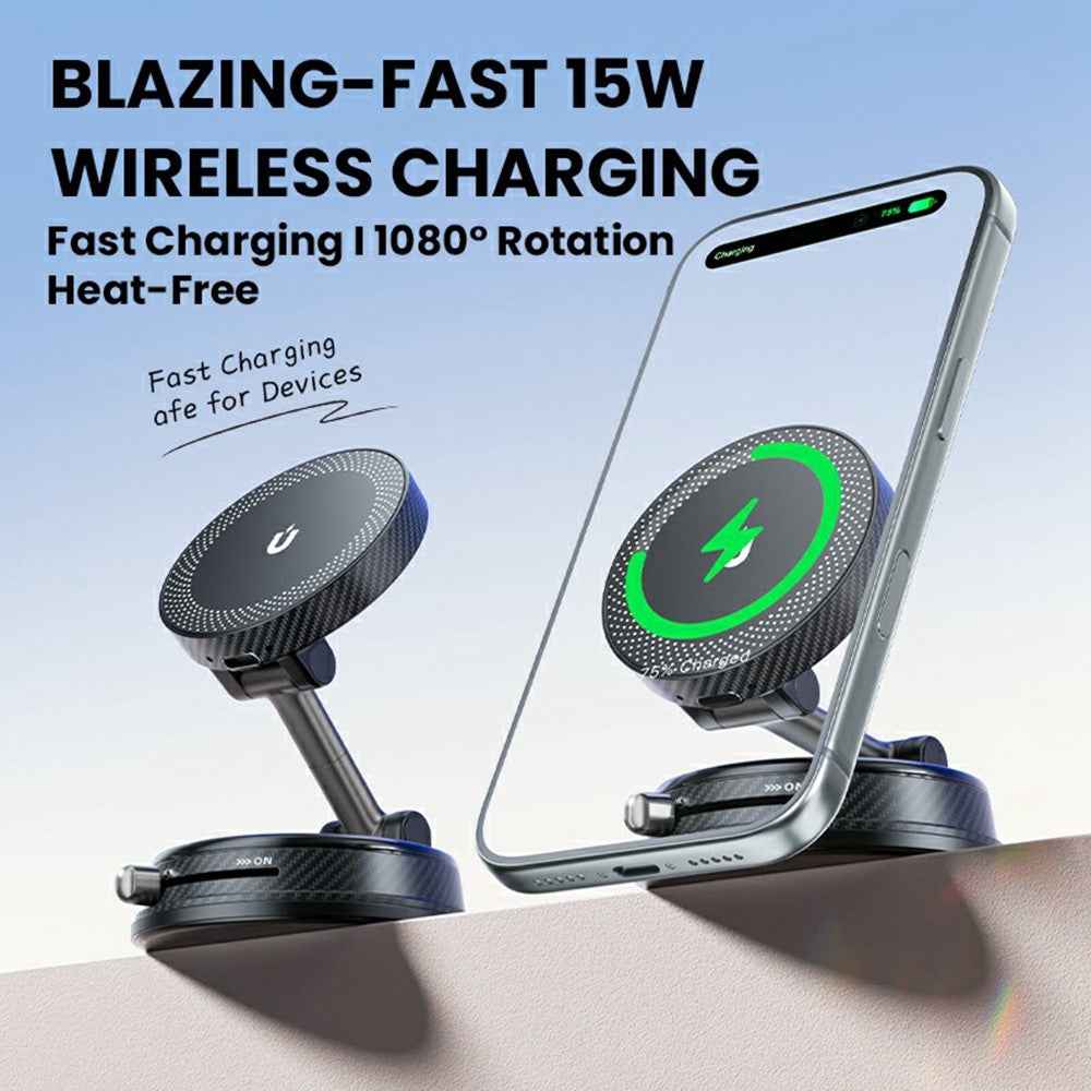 HONNOBE A14 Magnetic Wireless Charging Phone Mount Vacuum Suction 15W Fast Charger Phone Stand For Dashboard Windshield - Orange