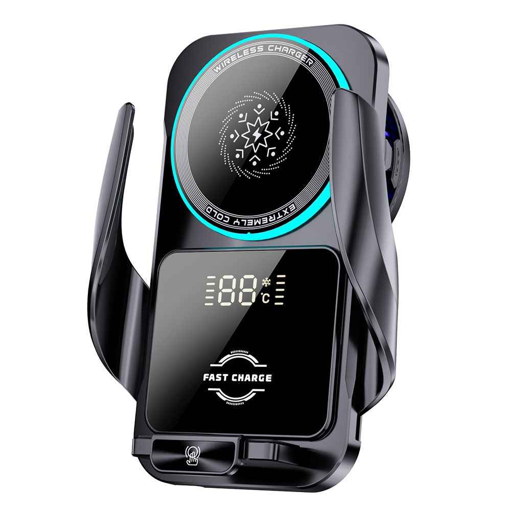 SD35 Smart Semiconductor Cooling Car Phone Holder 15W Fast Wireless Charging Vent Phone Mount with RGB Light - Black