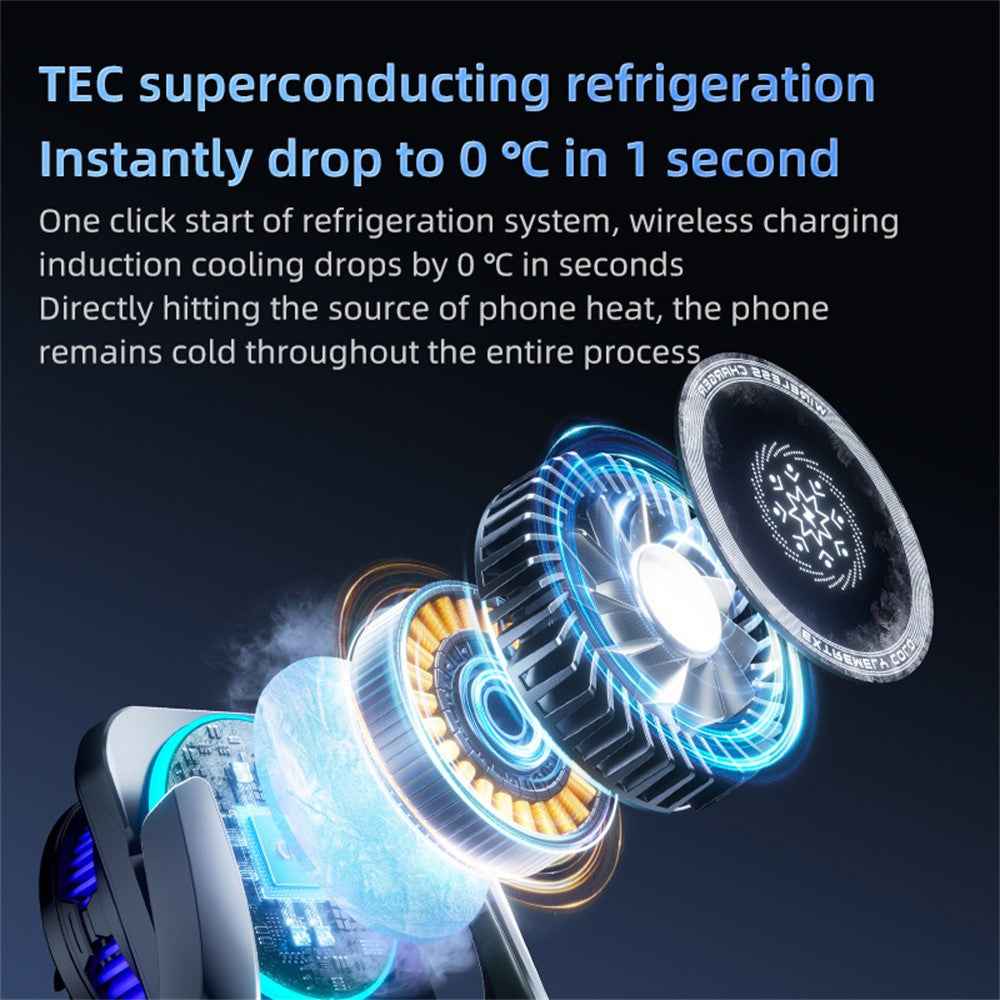 SD35 Smart Semiconductor Cooling Car Phone Holder 15W Fast Wireless Charging Vent Phone Mount with RGB Light - Black
