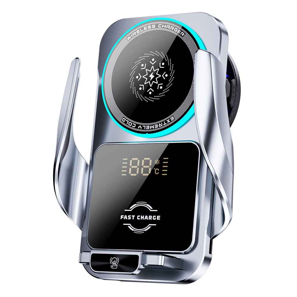 SD35 Smart Semiconductor Cooling Car Phone Holder 15W Fast Wireless Charging Vent Phone Mount with RGB Light - Silver