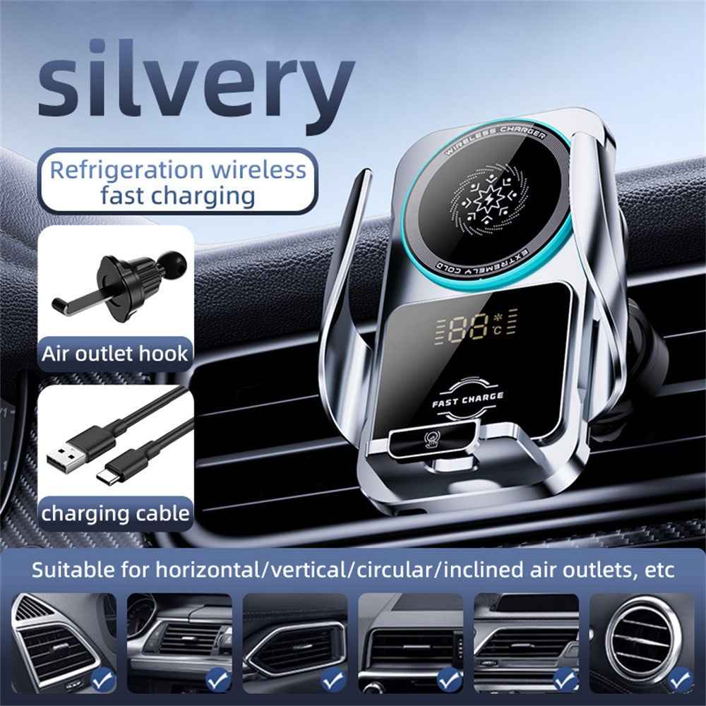 SD35 Smart Semiconductor Cooling Car Phone Holder 15W Fast Wireless Charging Vent Phone Mount with RGB Light - Silver