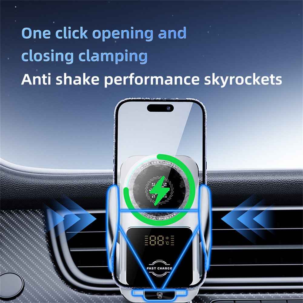 SD35 Smart Semiconductor Cooling Car Phone Holder 15W Fast Wireless Charging Vent Phone Mount with RGB Light - Silver