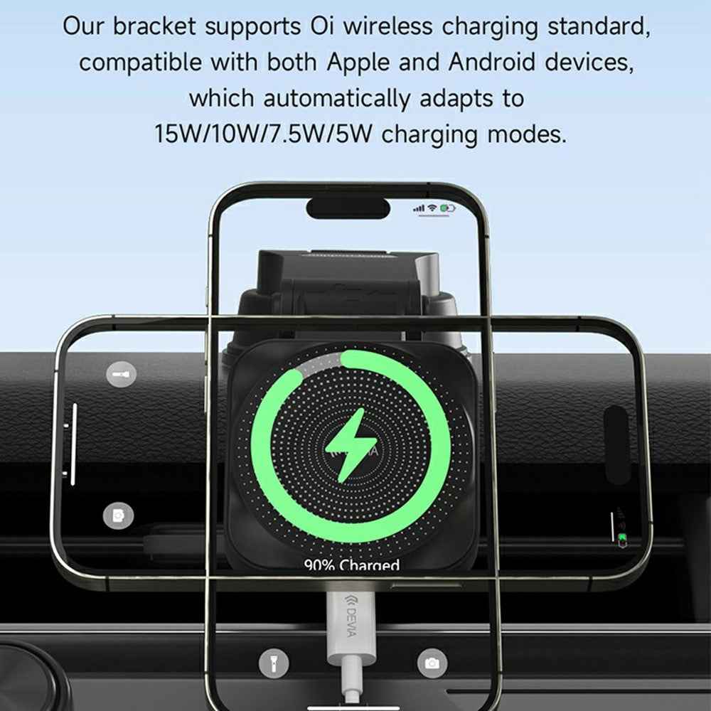 DEVIA X15 Smart Series Car Mount Magnetic Wireless Charger 15W Fast Charging Phone Holder - Black