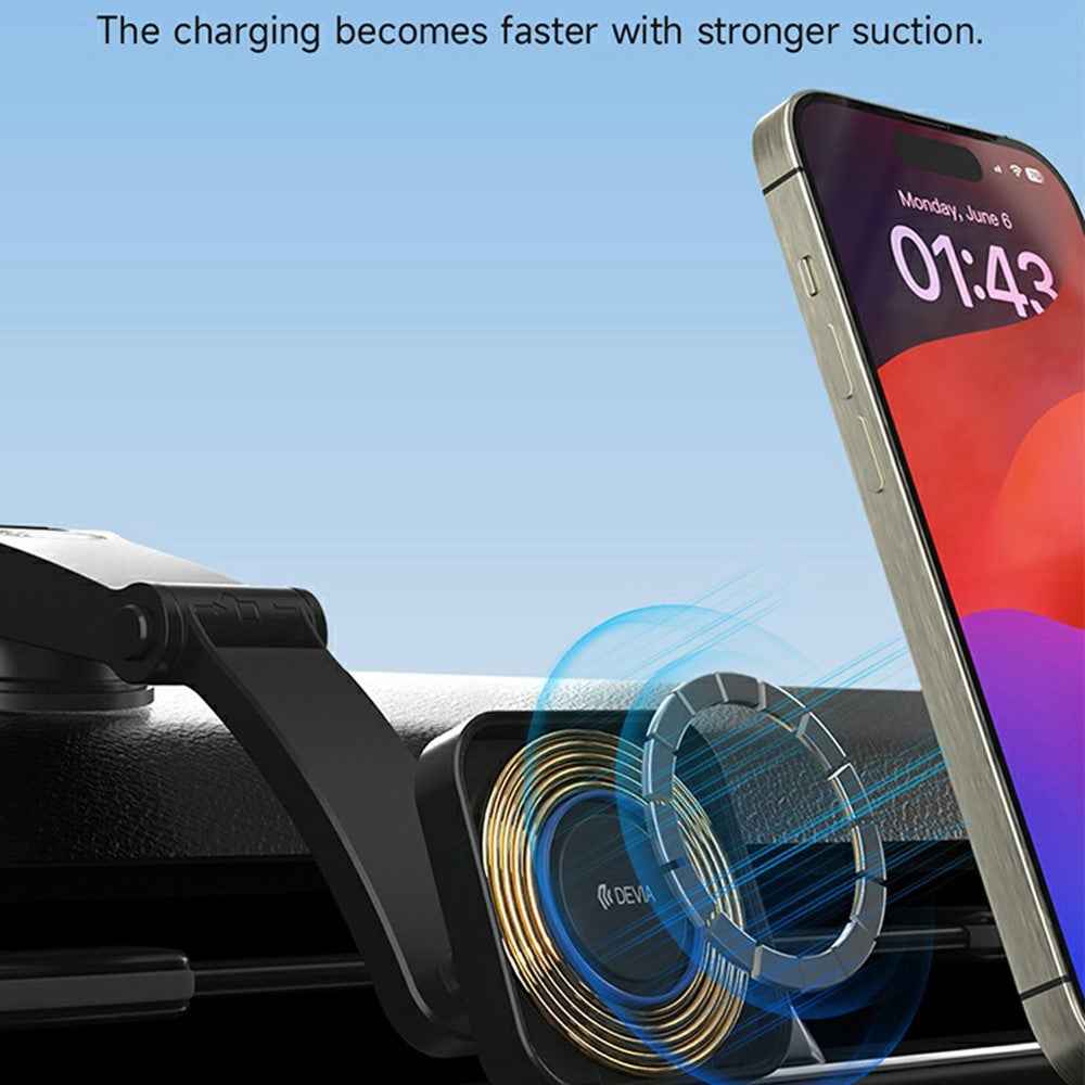 DEVIA X15 Smart Series Car Mount Magnetic Wireless Charger 15W Fast Charging Phone Holder - Black