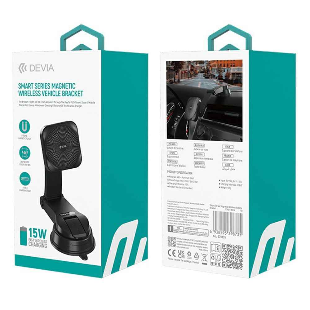 DEVIA X15 Smart Series Car Mount Magnetic Wireless Charger 15W Fast Charging Phone Holder - Black