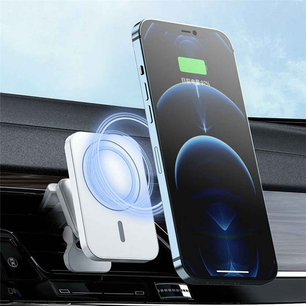 JJT-987 15W Magnetic Wireless Charger Air Vent Clip Mount Bracket Car Phone Holder - White