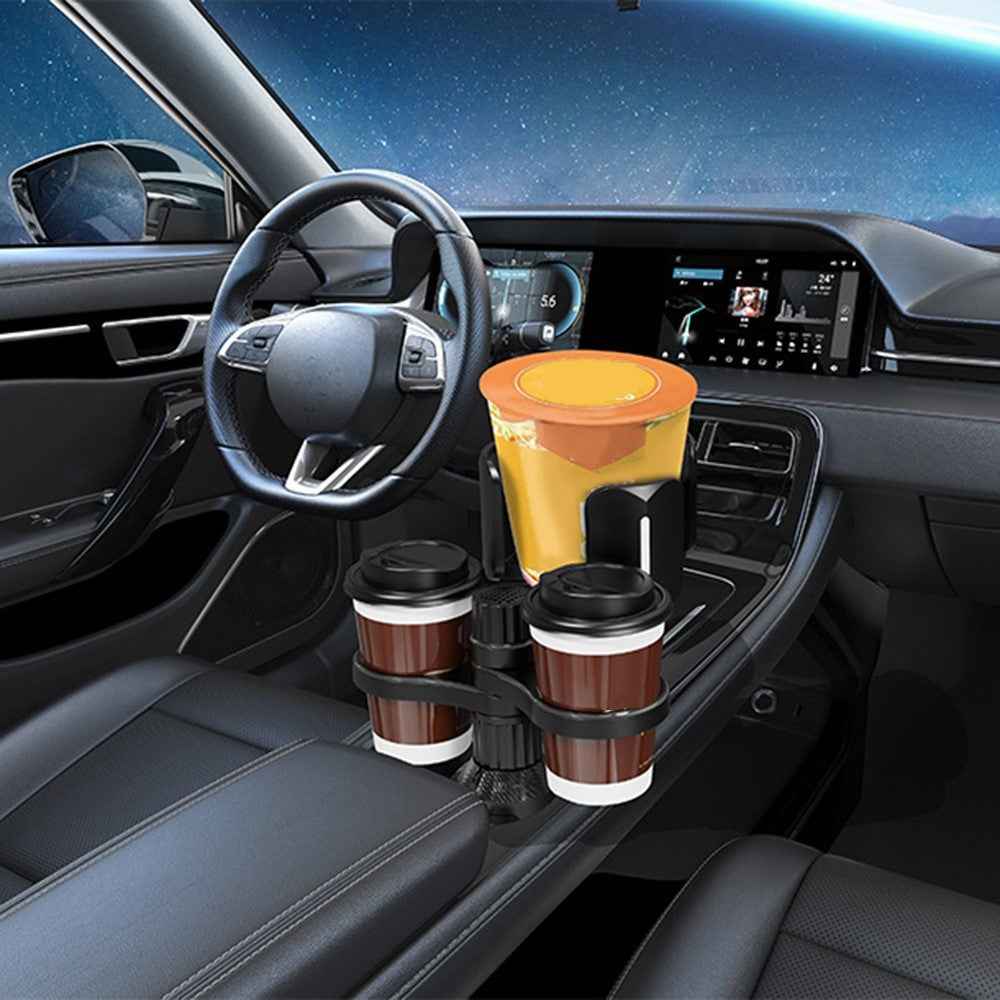 Multifunctional Car Cup Holder Expander Adapter Adjustable Organizer for Snack Bottles Coffee Cups Drinks - Black