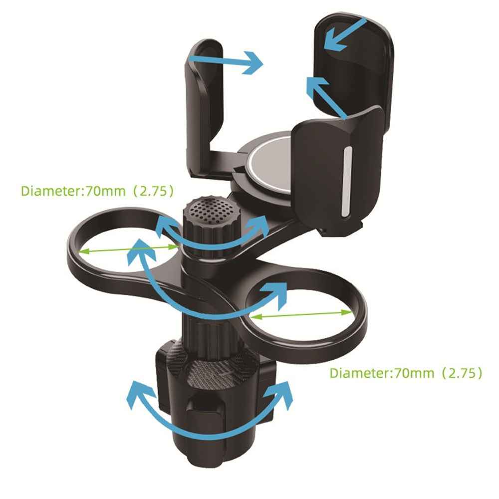 Multifunctional Car Cup Holder Expander Adapter Adjustable Organizer for Snack Bottles Coffee Cups Drinks - Black