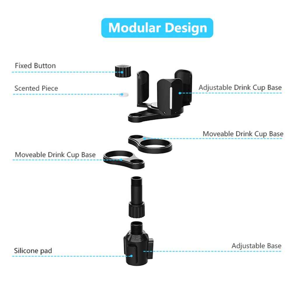 Multifunctional Car Cup Holder Expander Adapter Adjustable Organizer for Snack Bottles Coffee Cups Drinks - Black