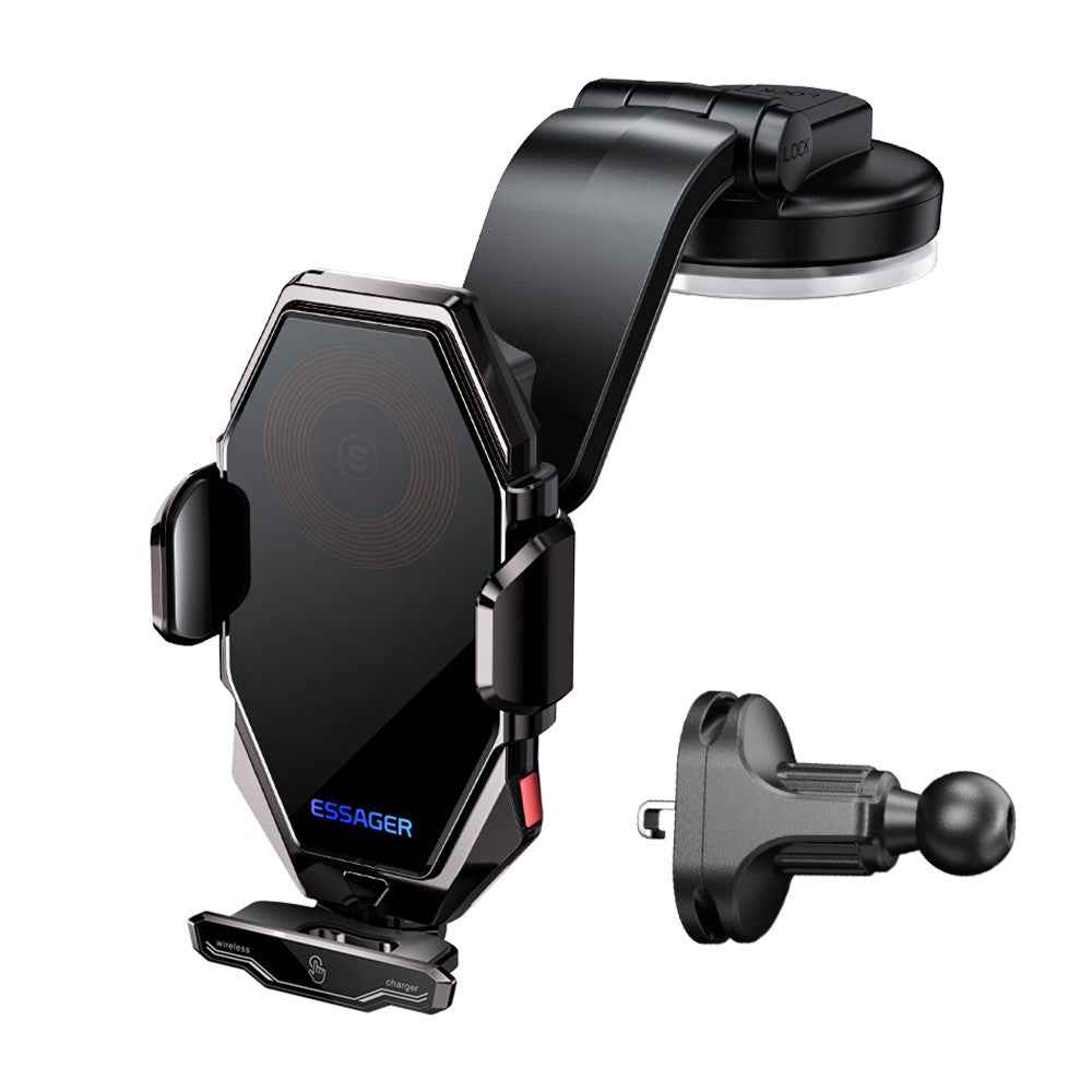 ESSAGER 15W Wireless Charging Car Holder 360-Degree Rotating Dashboard Car Charger Phone Mount Support Automatic Locking
