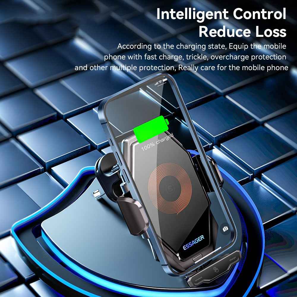 ESSAGER 15W Wireless Charging Car Holder 360-Degree Rotating Dashboard Car Charger Phone Mount Support Automatic Locking