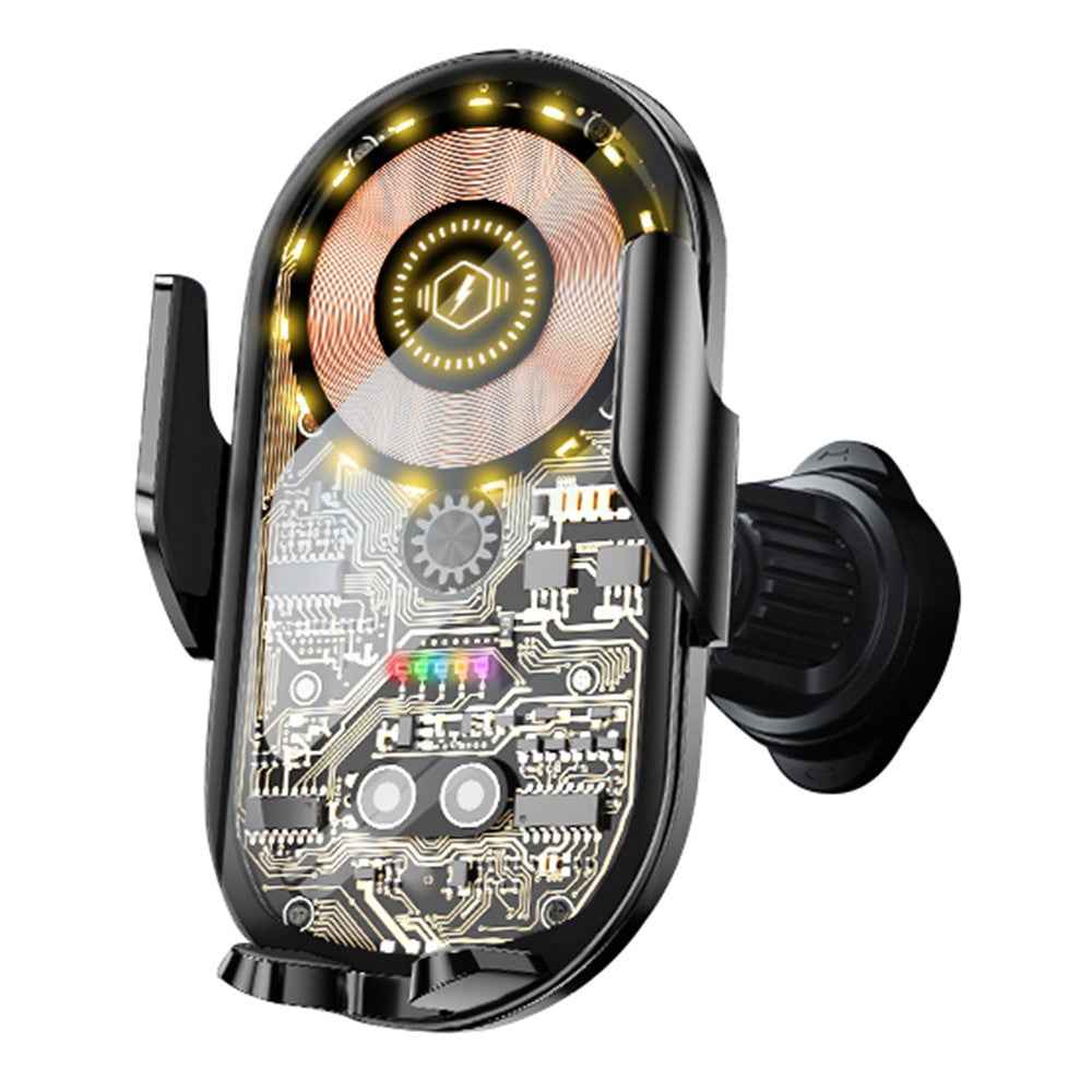 C12 Car Wireless Charger Phone Holder Intelligent Induction Clamping Creative Transparent Phone Charger Mount - Black