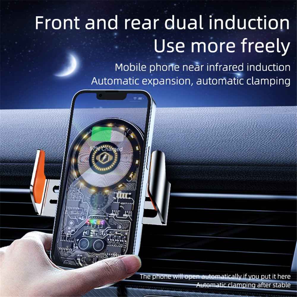 C12 Car Wireless Charger Phone Holder Intelligent Induction Clamping Creative Transparent Phone Charger Mount - Black