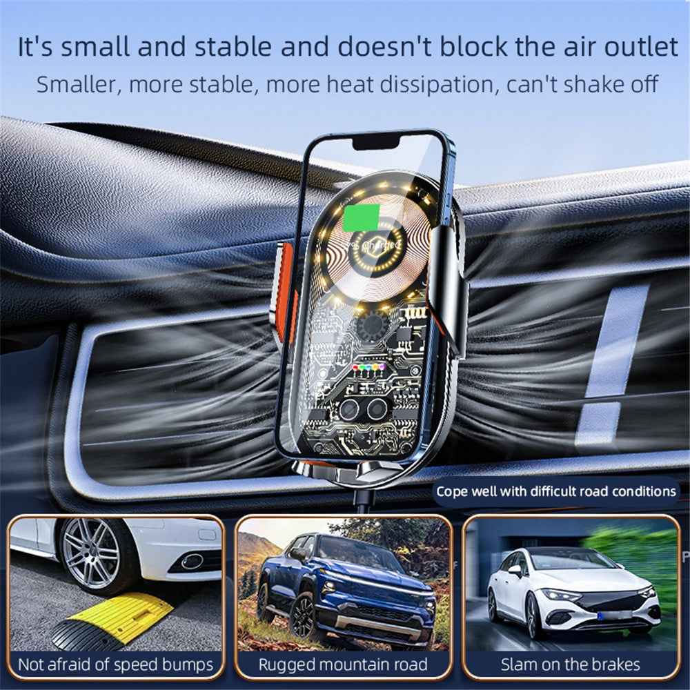 C12 Car Wireless Charger Phone Holder Intelligent Induction Clamping Creative Transparent Phone Charger Mount - Black