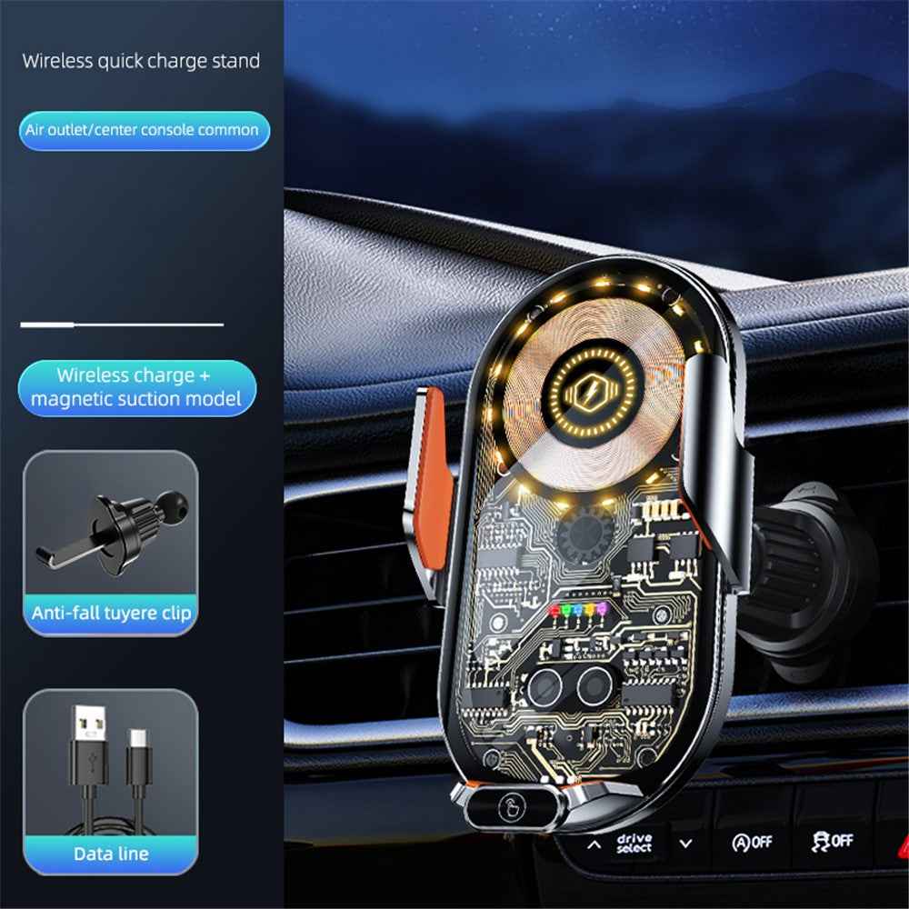 C13 15W Magnetic Wireless Car Charger Phone Mount Air Vent Induction Clamping Cell Phone Charger Holder - Grey