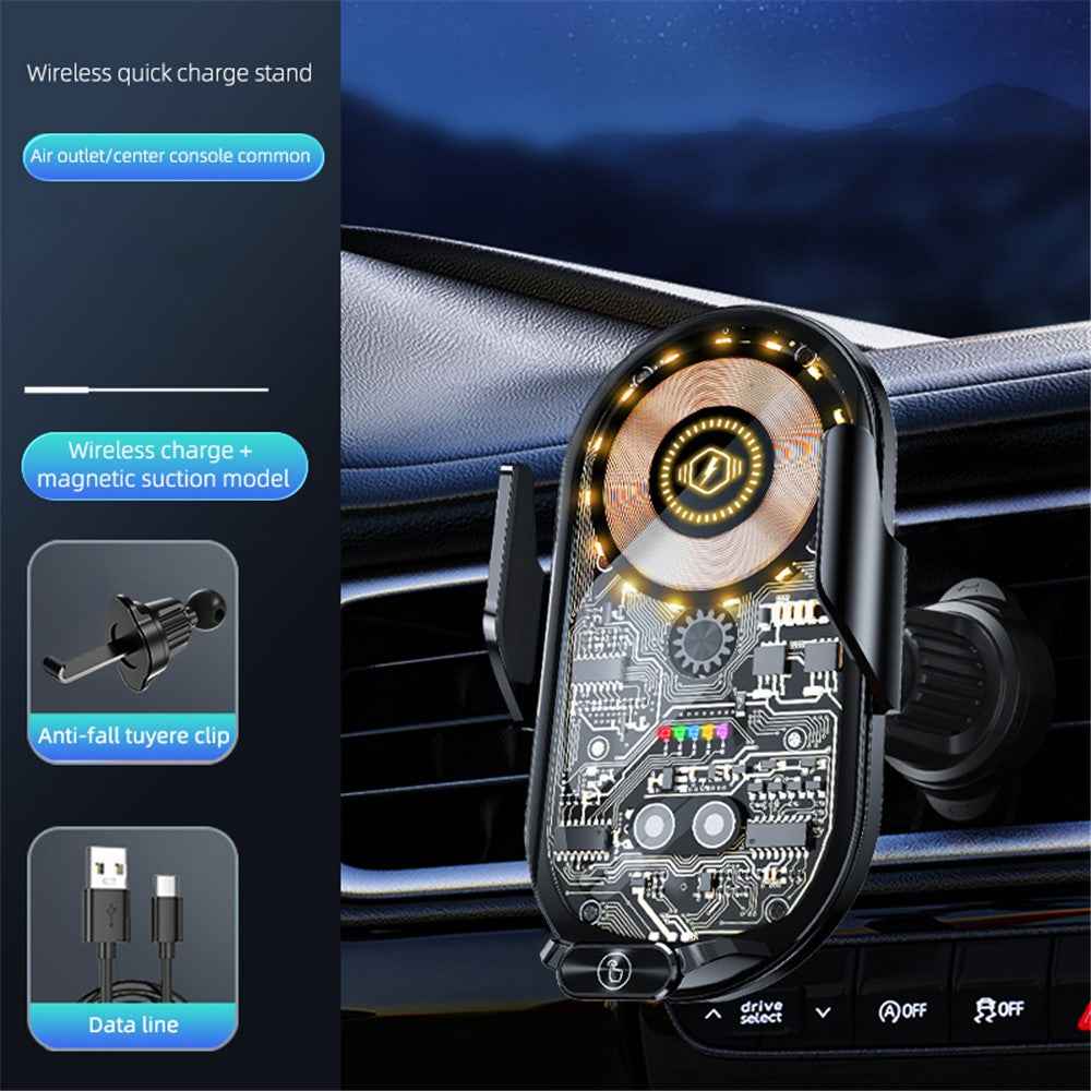 C13 15W Magnetic Wireless Car Charger Phone Mount Air Vent Induction Clamping Cell Phone Charger Holder - Black