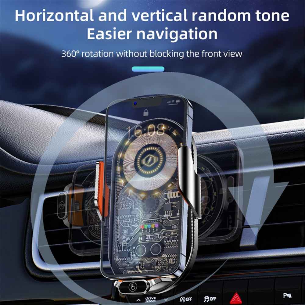 C13 15W Magnetic Wireless Car Charger Phone Mount Air Vent Induction Clamping Cell Phone Charger Holder - Black