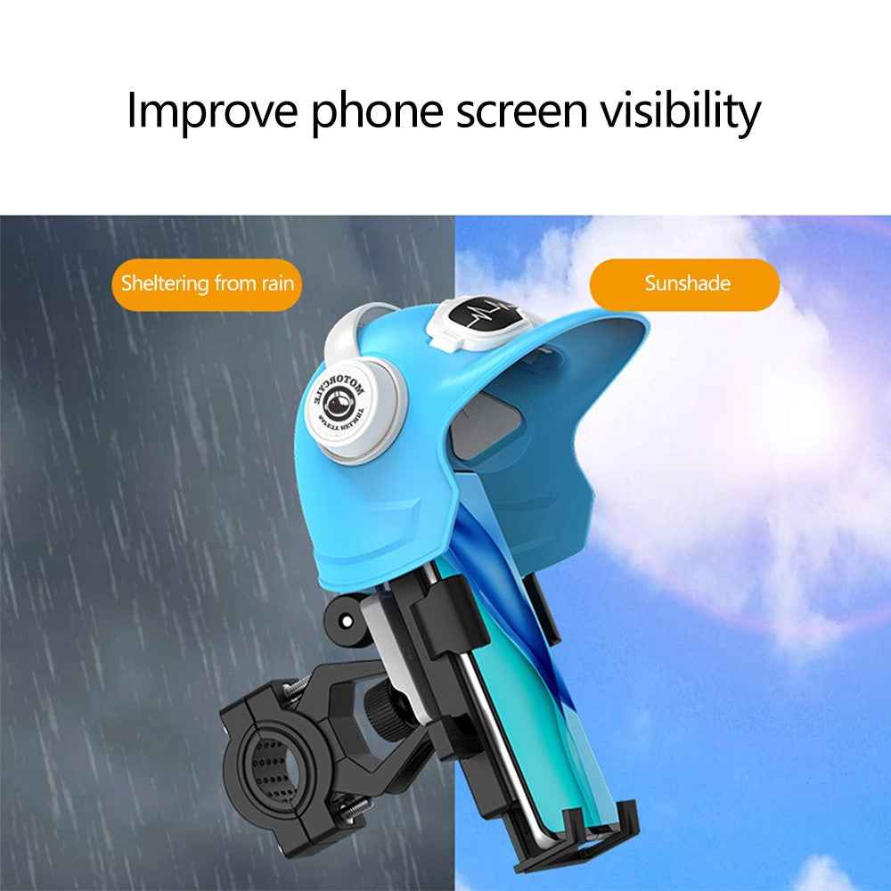Motorcycle Electric Bike Handlebar Phone Holder Stand with Sunshade Helmet - Blue
