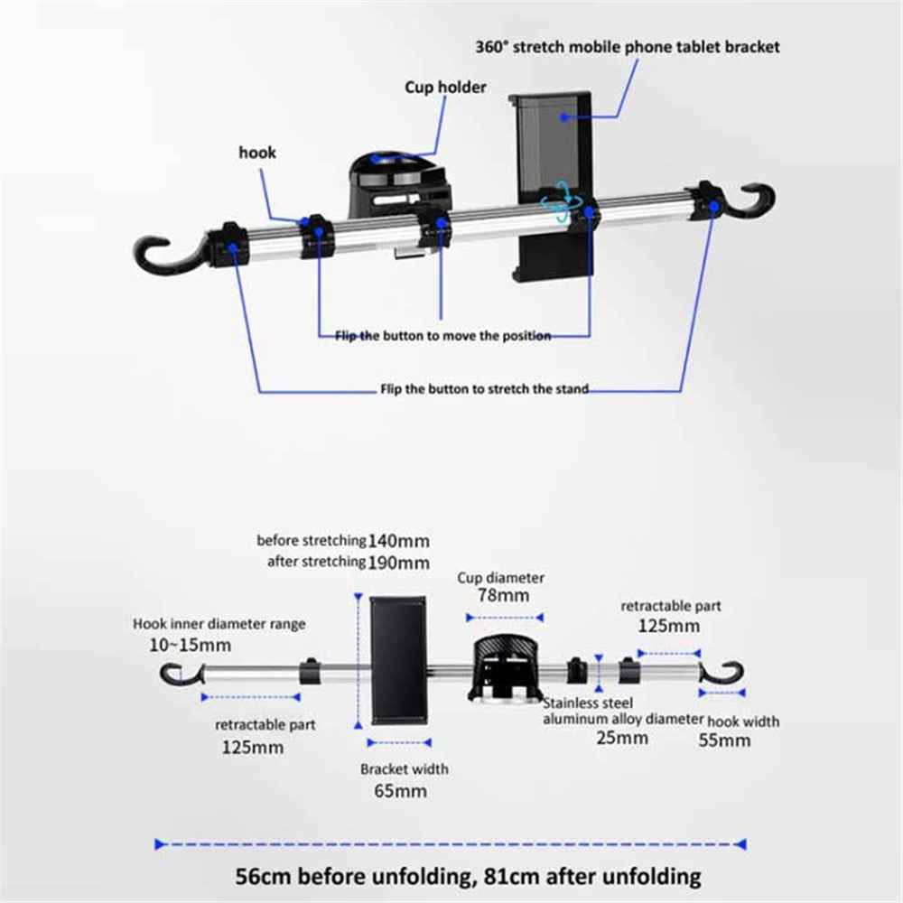 3-in-1 Car Back Seat Phone Tablet Holder Cup Holder Hanging Hook Headrest Mount Multifunction Bracket