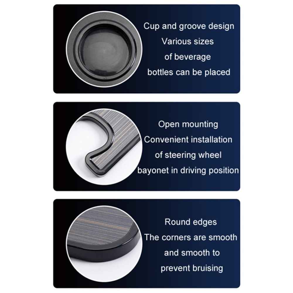 Steering Wheel ABS Desk Laptop Tablet Food Eating Vehicle Table Car Steering Wheel Tray - Brown+Wood Texture