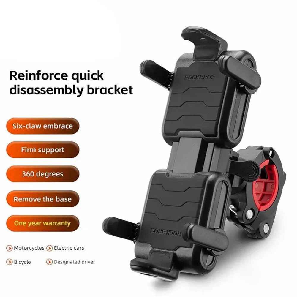 ROCKBROS Bicycle Six-Claw Cell Phone Bracket Quick Release Phone Holder for E-Bike Motorcycle - Black