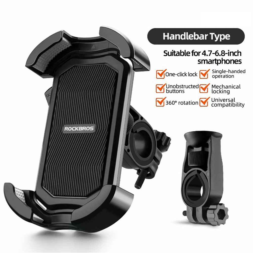 ROCKBROS HW-128 Bicycle E-Bike Phone Mount Bracket Shockproof Motorcycle Cell Phone Holder - Black / Handlebar