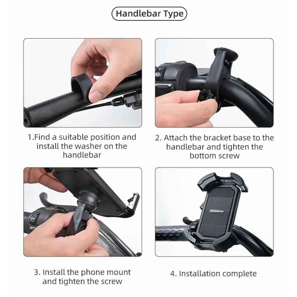 ROCKBROS HW-128 Bicycle E-Bike Phone Mount Bracket Shockproof Motorcycle Cell Phone Holder - Black / Handlebar