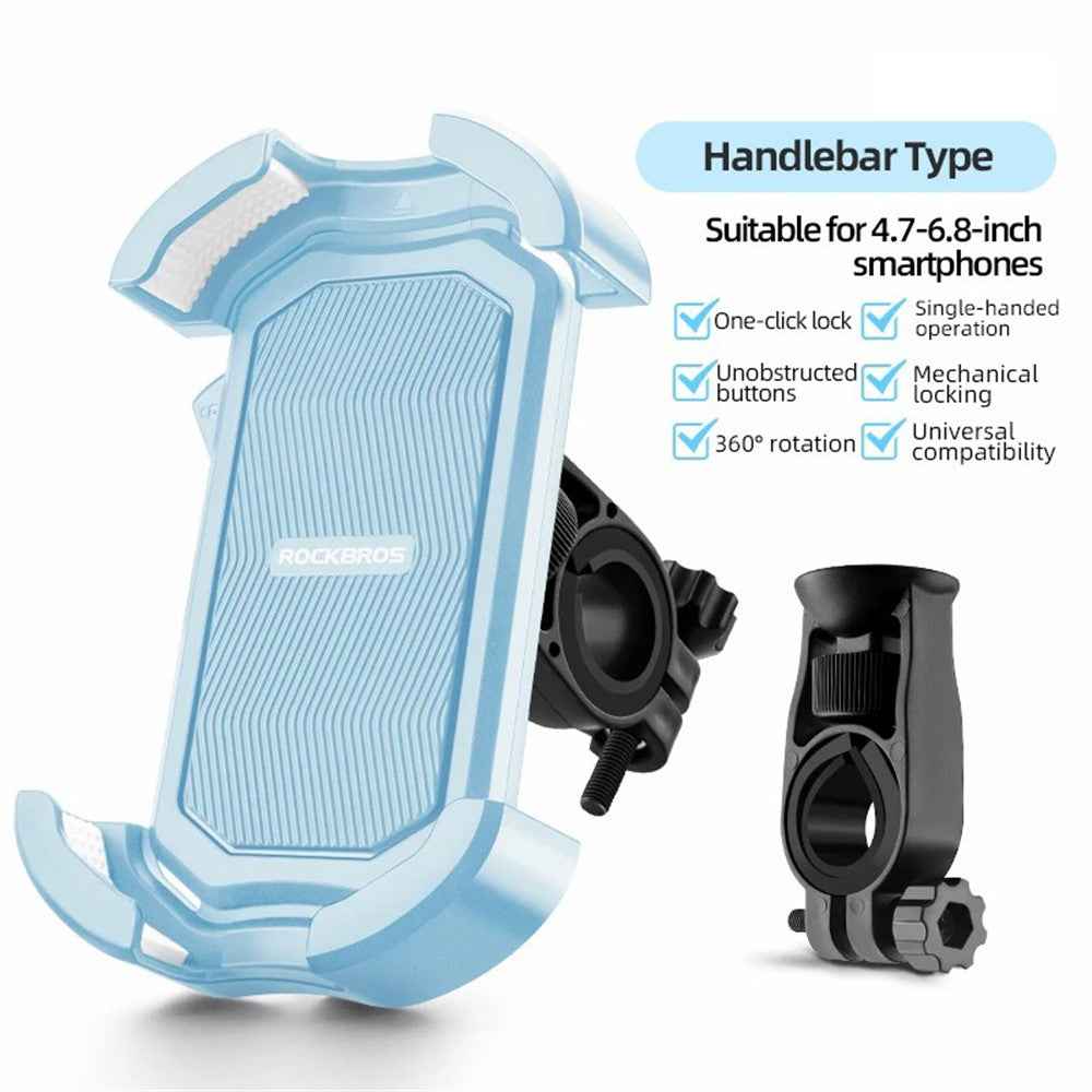 ROCKBROS HW-128 Bicycle E-Bike Phone Mount Bracket Shockproof Motorcycle Cell Phone Holder - Blue / Handlebar