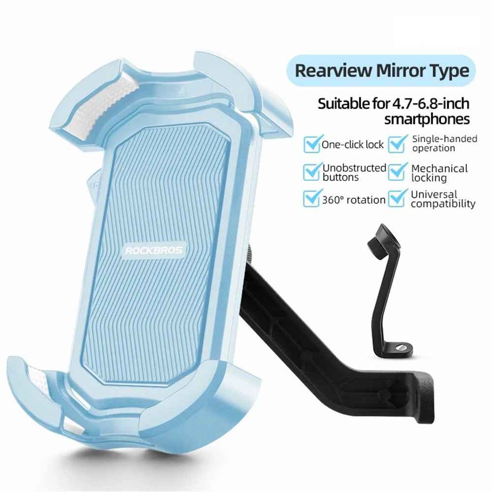 ROCKBROS HW-128 Bicycle E-Bike Phone Mount Bracket Shockproof Motorcycle Cell Phone Holder - Blue / Rearview Mirror