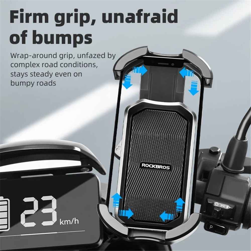 ROCKBROS HW-128 Bicycle E-Bike Phone Mount Bracket Shockproof Motorcycle Cell Phone Holder - Blue / Rearview Mirror