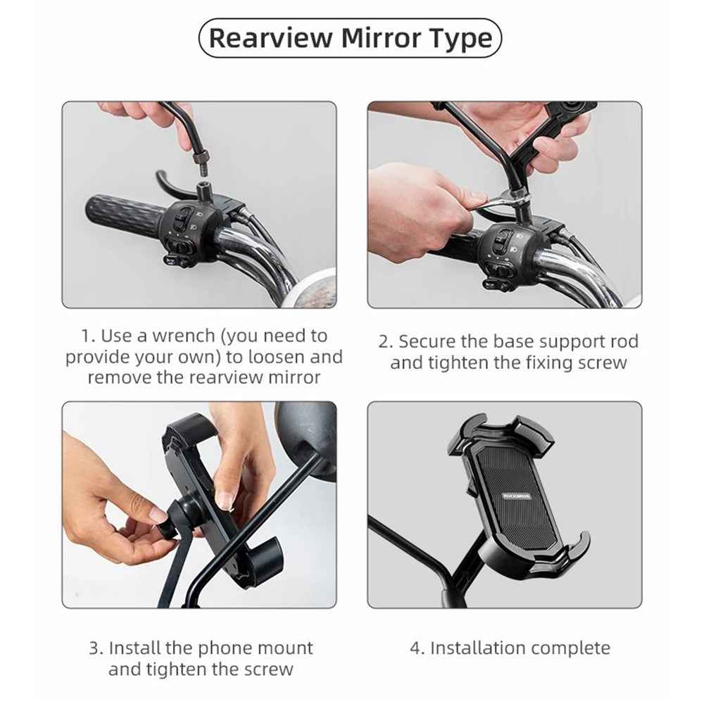 ROCKBROS HW-128 Bicycle E-Bike Phone Mount Bracket Shockproof Motorcycle Cell Phone Holder - Blue / Rearview Mirror
