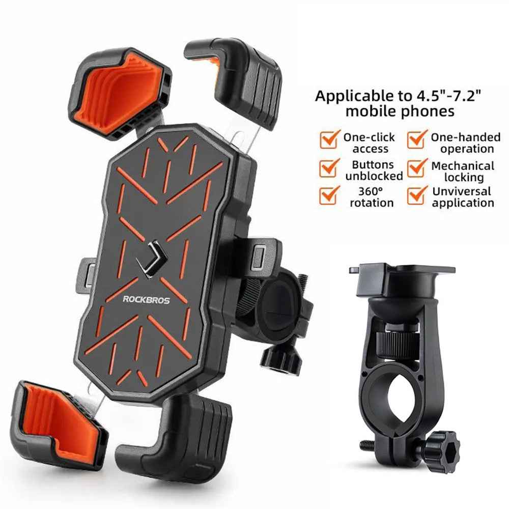 ROCKBROS HW-117 E-Bike Cell Phone Holder Motorcycle Bicycle Quick-Release Phone Bracket for 4.5"-7.2" Devices - Orange / Handlebar