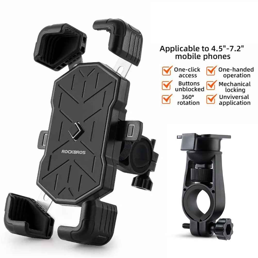ROCKBROS HW-117 E-Bike Cell Phone Holder Motorcycle Bicycle Quick-Release Phone Bracket for 4.5"-7.2" Devices - Black / Handlebar