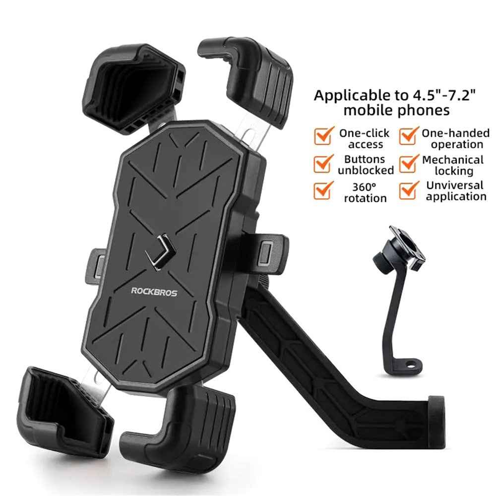 ROCKBROS HW-117 E-Bike Cell Phone Holder Motorcycle Bicycle Quick-Release Phone Bracket for 4.5"-7.2" Devices - Black / Rearview Mirror