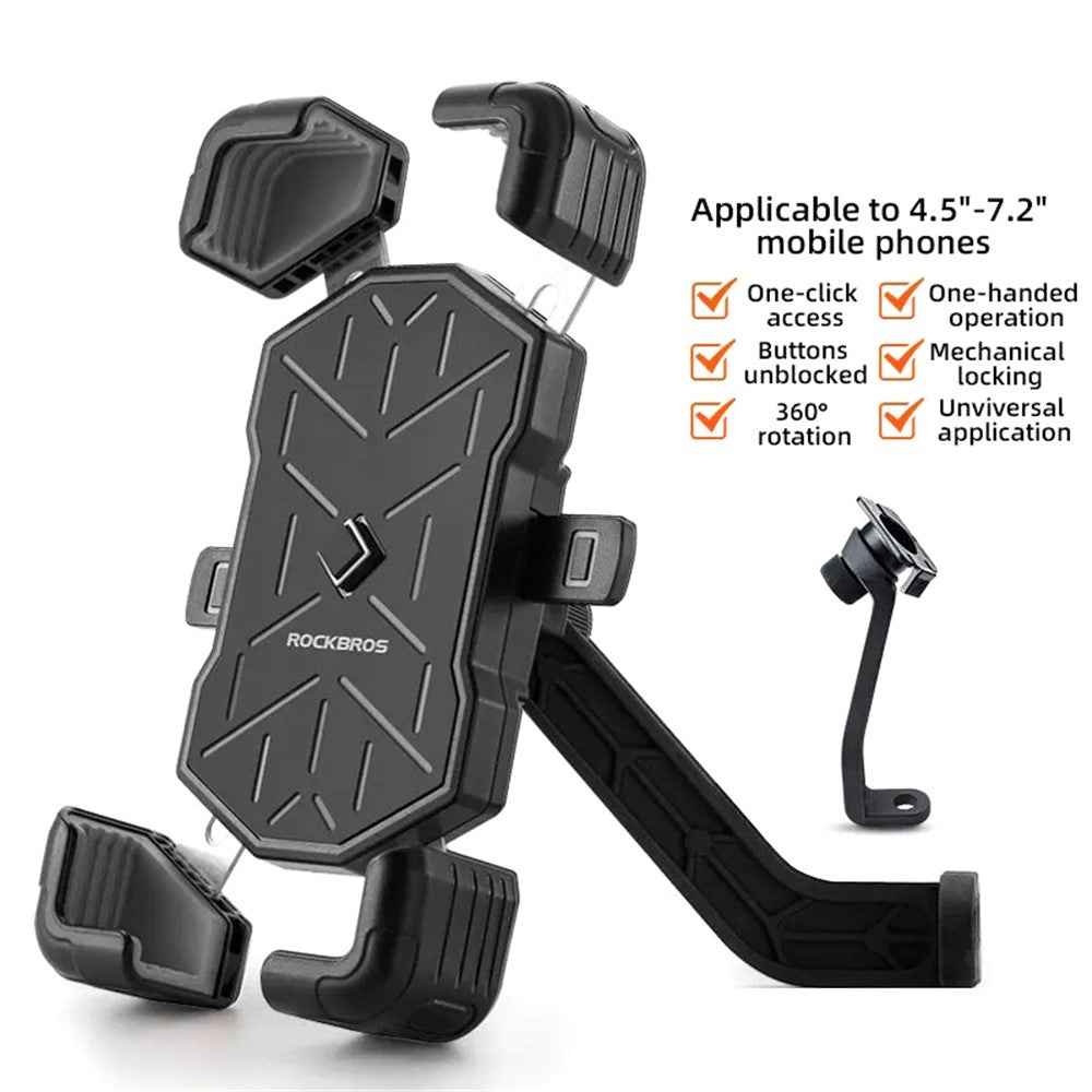 ROCKBROS HW-117 E-Bike Cell Phone Holder Motorcycle Bicycle Quick-Release Phone Bracket for 4.5"-7.2" Devices - Grey / Rearview Mirror