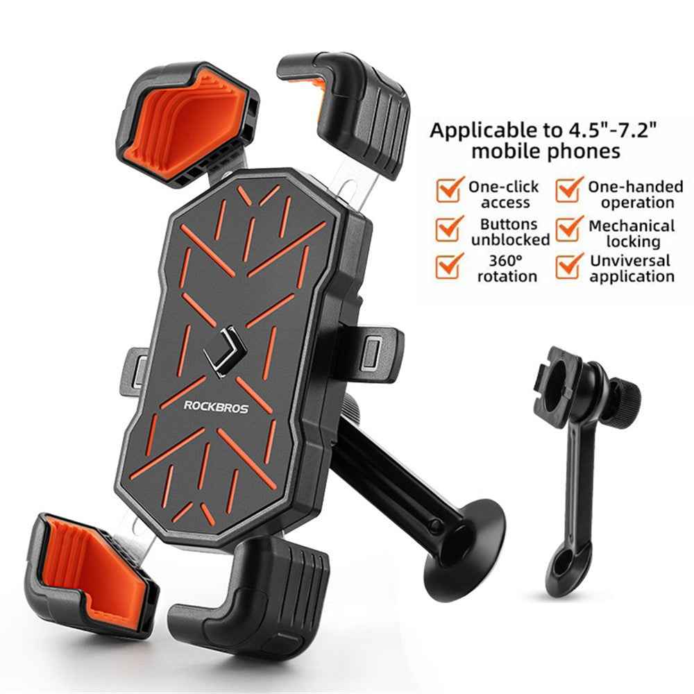 ROCKBROS HW-117 E-Bike Cell Phone Holder Motorcycle Bicycle Quick-Release Phone Bracket for 4.5"-7.2" Devices - Orange / Stem