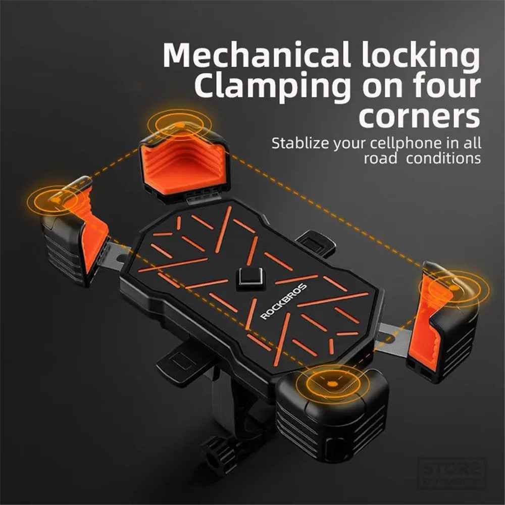 ROCKBROS HW-117 E-Bike Cell Phone Holder Motorcycle Bicycle Quick-Release Phone Bracket for 4.5"-7.2" Devices - Orange / Stem