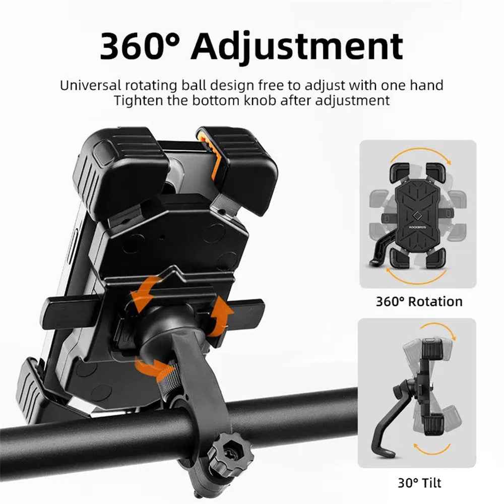 ROCKBROS HW-117 E-Bike Cell Phone Holder Motorcycle Bicycle Quick-Release Phone Bracket for 4.5"-7.2" Devices - Orange / Stem