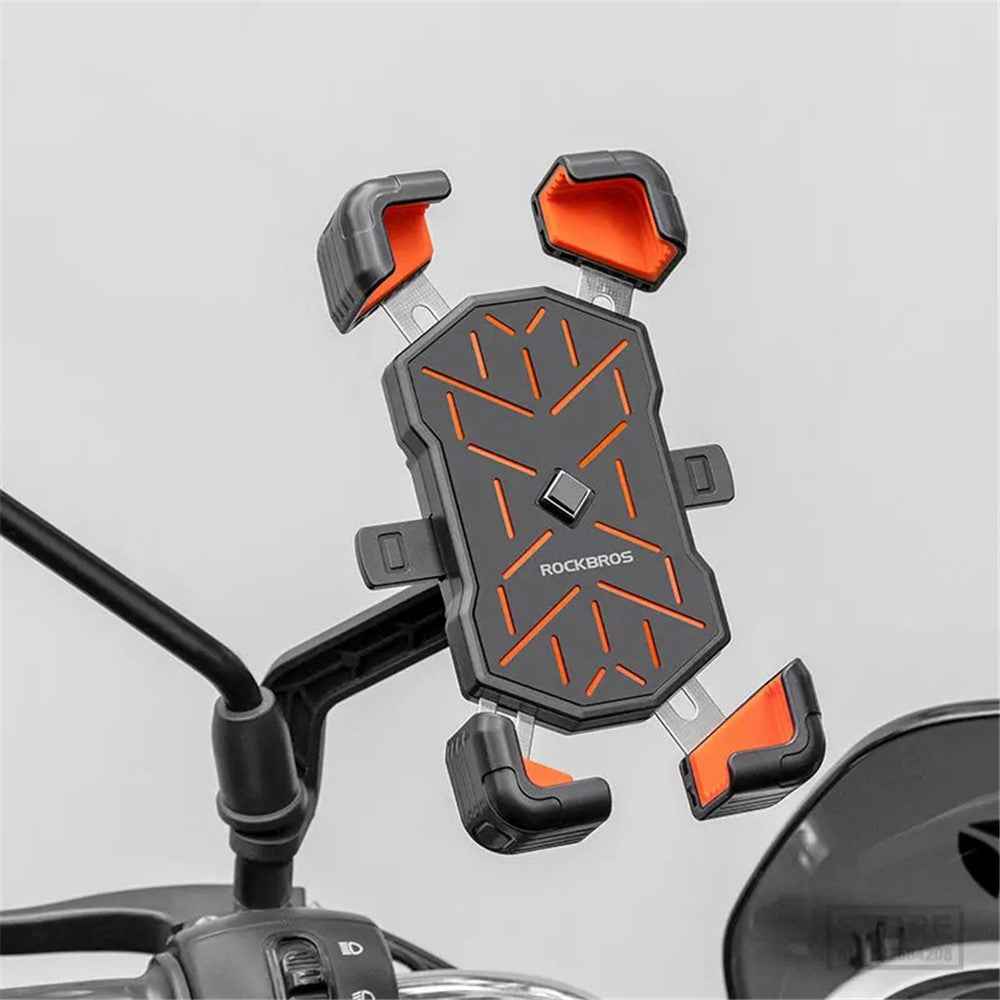 ROCKBROS HW-117 E-Bike Cell Phone Holder Motorcycle Bicycle Quick-Release Phone Bracket for 4.5"-7.2" Devices - Orange / Stem