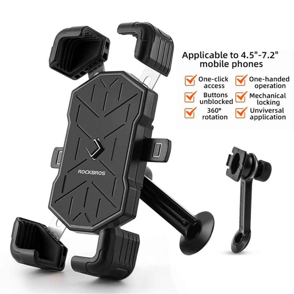 ROCKBROS HW-117 E-Bike Cell Phone Holder Motorcycle Bicycle Quick-Release Phone Bracket for 4.5"-7.2" Devices - Black / Stem