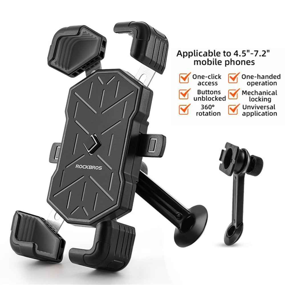 ROCKBROS HW-117 E-Bike Cell Phone Holder Motorcycle Bicycle Quick-Release Phone Bracket for 4.5"-7.2" Devices - Grey / Stem